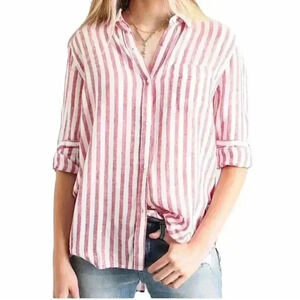 Rails Shirt Button Down Long Sleeve Top Pink Red Striped Linen Blend Coastal XS